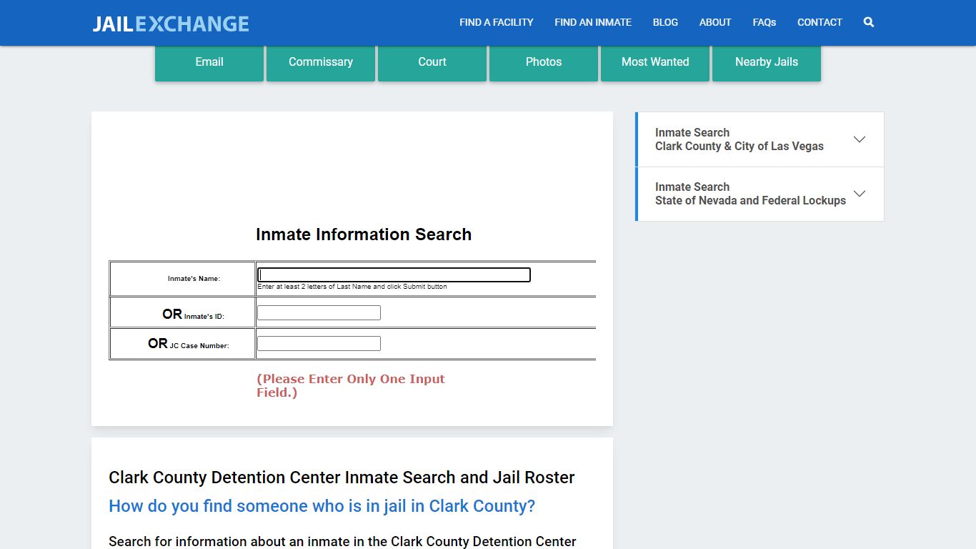 Clark County Detention Center Inmate Search - Jail Exchange